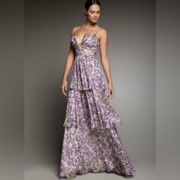 Aidan Mattox Dresses & Skirts - AIDAN MATTOX floral v neck embellished tiered maxi